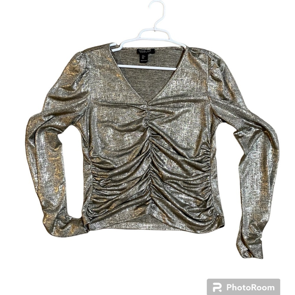 Rachel Zoe Champagne Metallic Long Sleeve Top size L